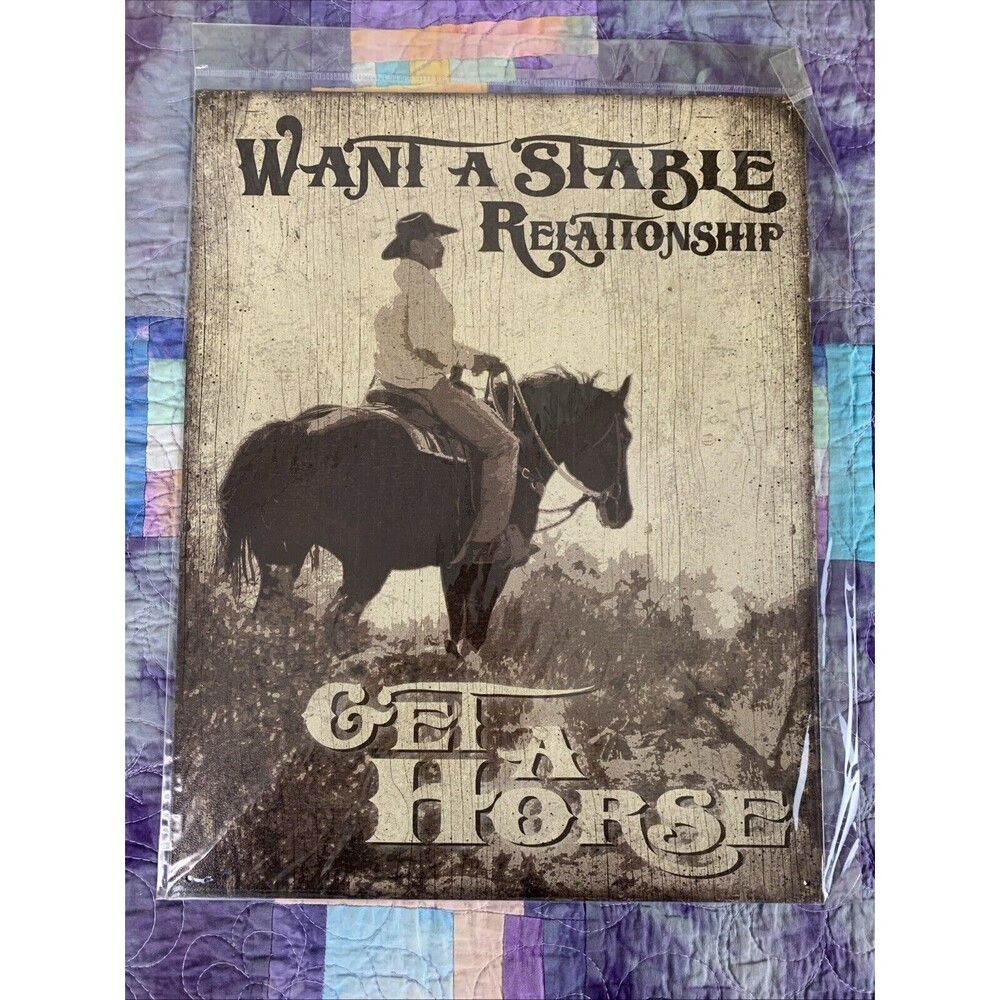 Want A Stable Relationship Get A Horse Metal 12.5x16 Man Cave Bar Garage Decor